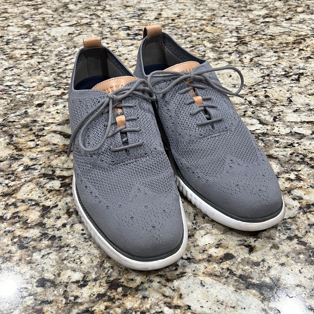 Cole Haan Gray Knit Lace-Up Sneakers with Tan Accents